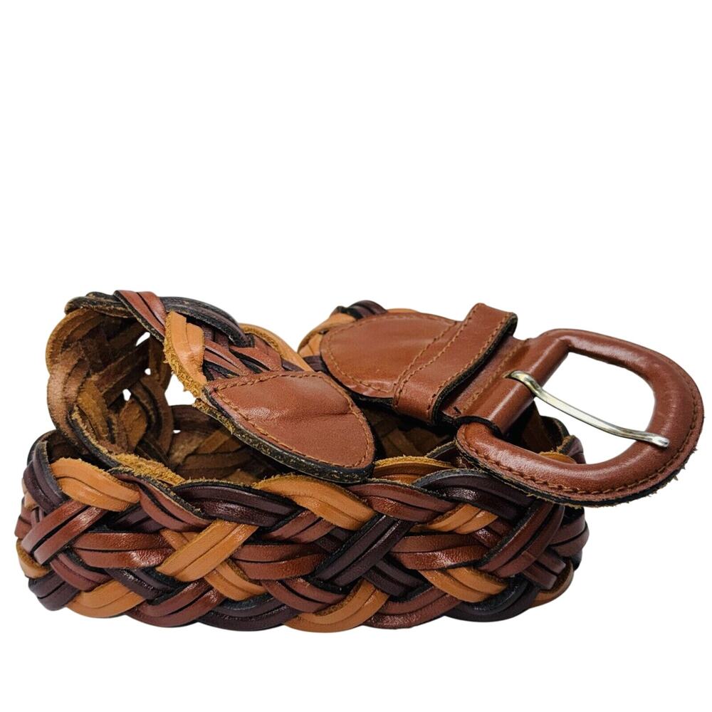Vintage Forenza 3 Tone Brown Beige Tan Braided Leather Belt 2" Women S‎ M 27-34"